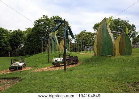 ERFURT, GERMANY - JUNE 06, 2017: Visiting the largest childrenâs playground in Thuringia. EGA-park in Erfurt, Germany on June 06, 2017.