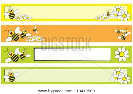 Legen Sie eine Biene mit weißen Margeriten für Kinder - Label nützliche Web-banner