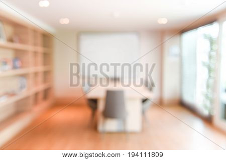 abstract blur office meeting room interior background or backdrop blurred empty vintage boardroom workspace for presentation and teleconference concepts