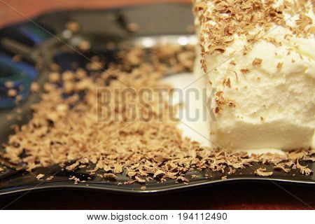Chocolate Ice Cream And Hardered Chocolate Over