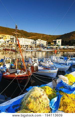LOUTRA, GREECE - MAY 24, 2017: Loutra village on Kythnos island early in the morning on May 24, 2017.