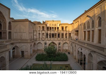 KASHAN IRAN - OCTOBER 20 2016 : The Abbasian (Abbasi) House is a large traditional historical house was built in the late 18th century by a wealthy merchant in Kashan Isfahan Province Iran.
