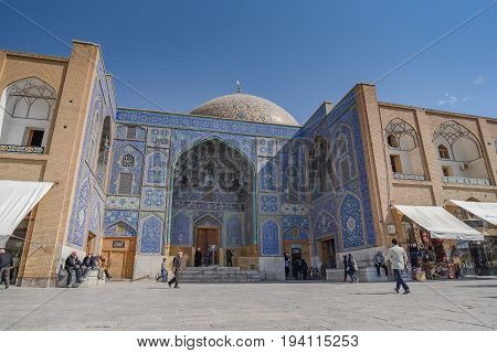 ISFAHAN IRAN - OCTOBER 22 2016 : Sheikh Lotfollah Mosque in Naqsh-e Jahan Square (Imam Square) one of the UNESCO world heritage sites in Isfahan (Esfahan) Iran