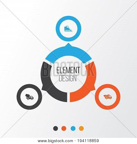 Architecture Icons Set. Collection Of Truck, Tractor, Cement Vehicle And Other Elements. Also Includes Symbols Such As Vehicle, Cement, Mixer.