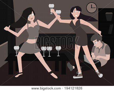 youth home party - funny vector cartoon illustration of young people of different types