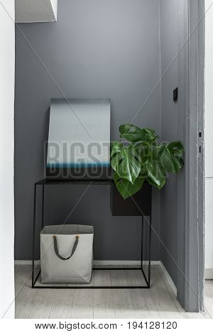 Gray Interior With Metal Table
