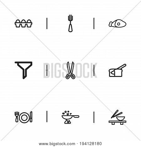 Set Of 9 Editable Cooking Icons. Includes Symbols Such As Noodles Bowl, Beef, Rooty And More. Can Be Used For Web, Mobile, UI And Infographic Design.