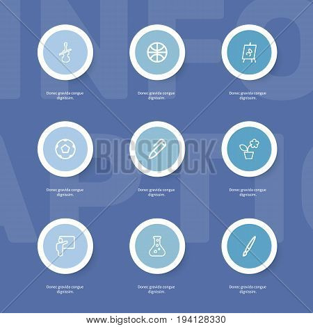 Set Of 9 Editable Education Icons. Includes Symbols Such As Fetlock, Pen, Test Tube And More. Can Be Used For Web, Mobile, UI And Infographic Design.