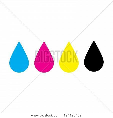 Ink drops in CMYK colors - cyan, magenta, yellow, key. Print design element theme. Simple flat vector illustration.