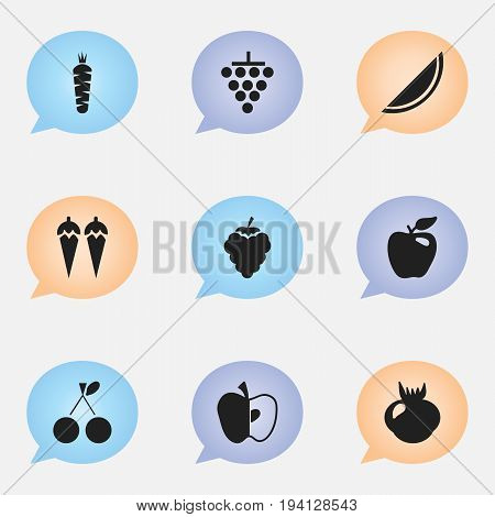 Set Of 9 Editable Dessert Icons. Includes Symbols Such As Cluster, Allium, Morello And More. Can Be Used For Web, Mobile, UI And Infographic Design.