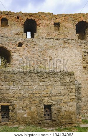 Walls of Fortress Akkerman in Bilhorod-Dnistrovskyi, Ukraine. This Fortress is located on the right bank of the Dniester Liman dates from the 13th century and is a prime example of medieval fortress.