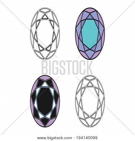 Diamond set icon. Vector Illustration. Shiny crystal sign. Brilliant stone. Black stroke isolated on white background. Fashion modern design. Flat element. Symbol gift jewel gem or royal rich.