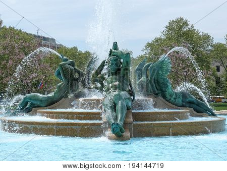 Swann memorial fountain at Logan Circle, downtown Philadelphia, Pennsylvania, USA