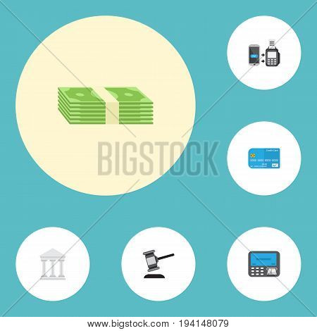 Flat Icons Payment, Atm, Remote Paying And Other Vector Elements. Set Of Banking Flat Icons Symbols Also Includes Stack, Money, Payment Objects.