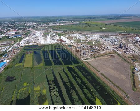 The Sewage Treatment Plant In Slavyansk-on Kuban. Water For Sewage Treatment In A Small City. Bright