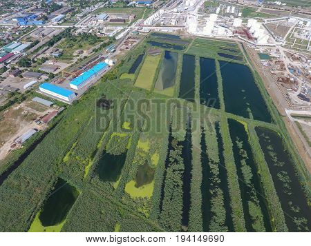 The Sewage Treatment Plant In Slavyansk-on Kuban. Water For Sewage Treatment In A Small City. Bright