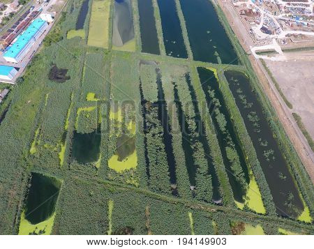The Sewage Treatment Plant In Slavyansk-on Kuban. Water For Sewage Treatment In A Small City. Bright
