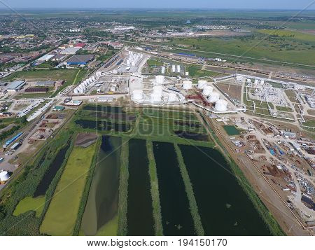 The Sewage Treatment Plant In Slavyansk-on Kuban. Water For Sewage Treatment In A Small City. Bright