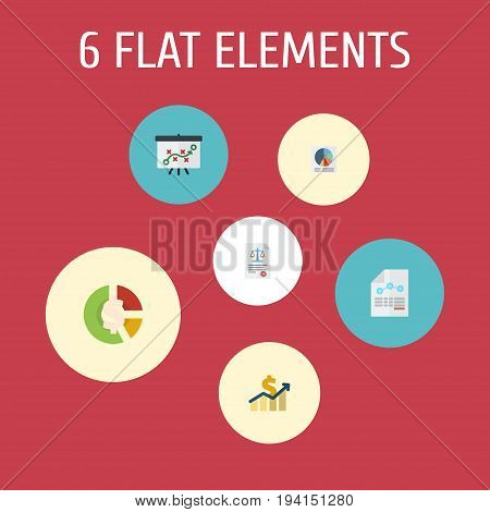 Flat Icons Stock, Act, Tactics And Other Vector Elements. Set Of Accounting Flat Icons Symbols Also Includes Chart, Paper, Balance Objects.