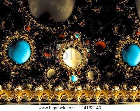 Jewelry border - trendy fractal art. Abstract computer-generated image. Unusual exquisite background