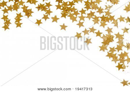 ของตกแต่งวันคริสต์มาสลายกระดาษโปรยทองดาวกับพื้นหลังสีขาวมี bokeh ดี