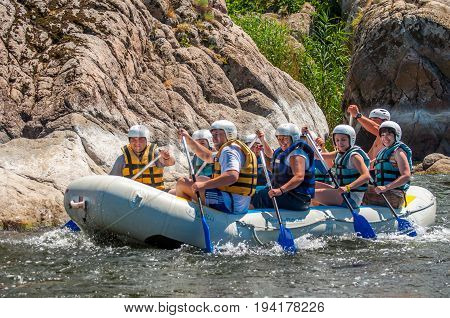 Village Mihia Mykolayiv region Ukraine - July 2 2017: Rafting and kayaking. A popular place for extreme family and corporate recreation as well as training for athletes.