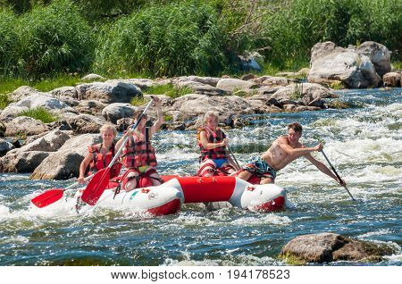 Village Mihia Mykolayiv region Ukraine - July 2 2017: Rafting and kayaking. A popular place for extreme family and corporate recreation as well as training for athletes.