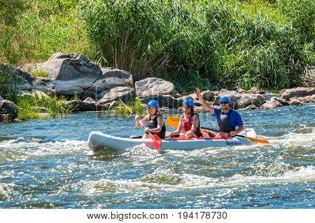 Village Mihia Mykolayiv region Ukraine - July 2 2017: Rafting and kayaking. A popular place for extreme family and corporate recreation as well as training for athletes.