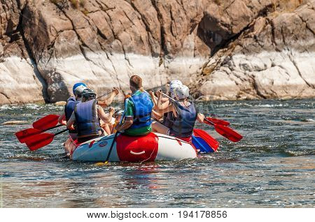 Village Mihia Mykolayiv region Ukraine - July 2 2017: Rafting and kayaking. A popular place for extreme family and corporate recreation as well as training for athletes.