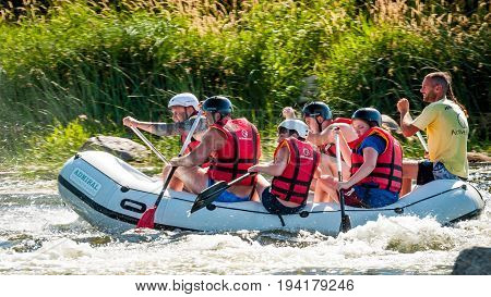 Village Mihia Mykolayiv region Ukraine - July 2 2017: Rafting and kayaking. A popular place for extreme family and corporate recreation as well as training for athletes.