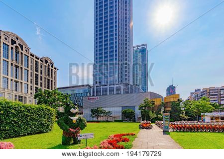 TAIPEI TAIWAN - MAY 31: This is a view of the breeze department store shopping center a popular shopping mall in the Xinyi financial district on May 31 2017 in Taipei