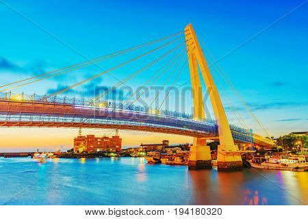 Night view of Lover's bridge in Tamsui Taipei