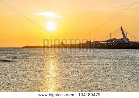View of Fisherman's wharf during sunset in Tamsui Taipei