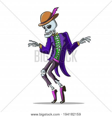 Dancing sceleton.Colorful hand drawn vector illustration in cartoon style. Isolated on white background. Could be used for Halloween decoration, prints, greeting card or invitation.