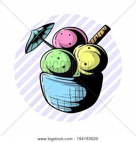 Cold And Fresh Ice Creame In Doodle Style, Hand Drawn