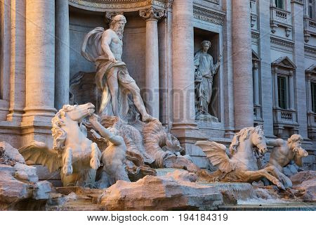 Oceanus statue of the Trevi fountain in Rome, autumn Italy
