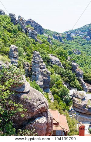 Green trees and rock mountains at daylight in Greece, Corfu