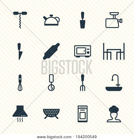 Vector Illustration Of 16 Restaurant Icons. Editable Pack Of Mincer, Oven , Handmixer Elements.