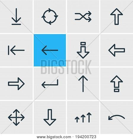 Vector Illustration Of 16 Sign Icons. Editable Pack Of Down , Randomize, Direction Elements.