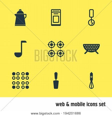 Vector Illustration Of 9 Cooking Icons. Editable Pack Of Furnace, Oven , Handmixer Elements.