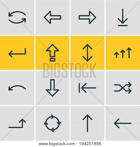 Vector Illustration Of 16 Arrows Icons. Editable Pack Of Shrift, Turn, Exchange And Other Elements.