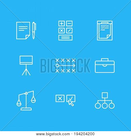 Vector Illustration Of 9 Trade Icons. Editable Pack Of Balance , Recision , Board Stand Elements.