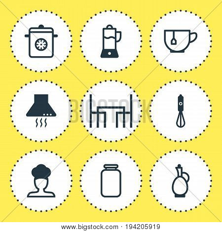 Vector Illustration Of 9 Kitchenware Icons. Editable Pack Of Handmixer, Can, Carafe Elements.