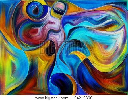 Fluid abstract forms executed in vivid paint art style reminiscent of watercolor and stained glass