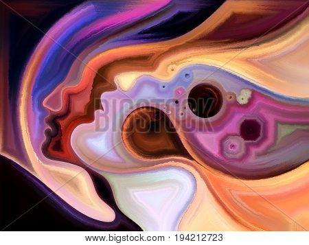 Painting of female and male profiles on the topic of romance relationship and love.