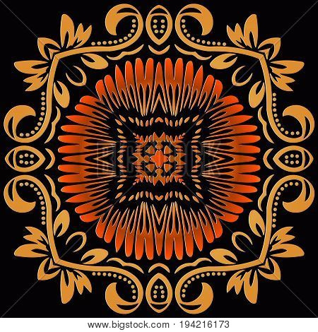 mandala Abstract vector retro decor eastern embossed on a black background