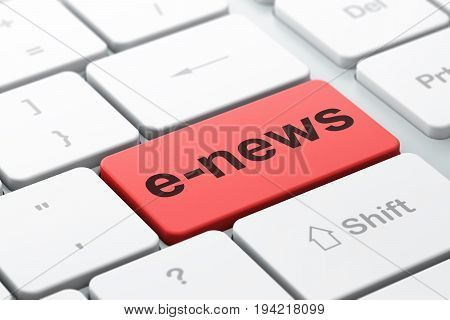 News concept: computer keyboard with word E-news, selected focus on enter button background, 3D rendering