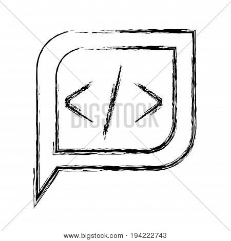 monochrome blurred silhouette dialogue square with tail with angle brackets symbol vector illustration