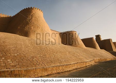 The watchtower of the Khuna Ark the fortress and residence of the rulers of Khiva in Uzbekistan. The Ark was built in the 12th Century.