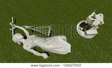Broken lady of justice 3d rendering